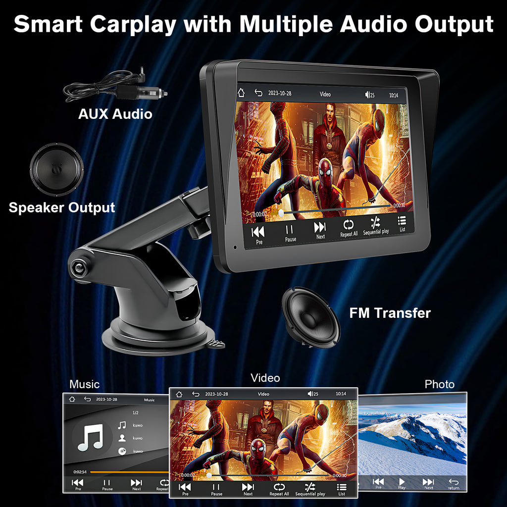 Portable Multi-functional touchscreen Car Stereo Wireless CarPlay & Android Auto