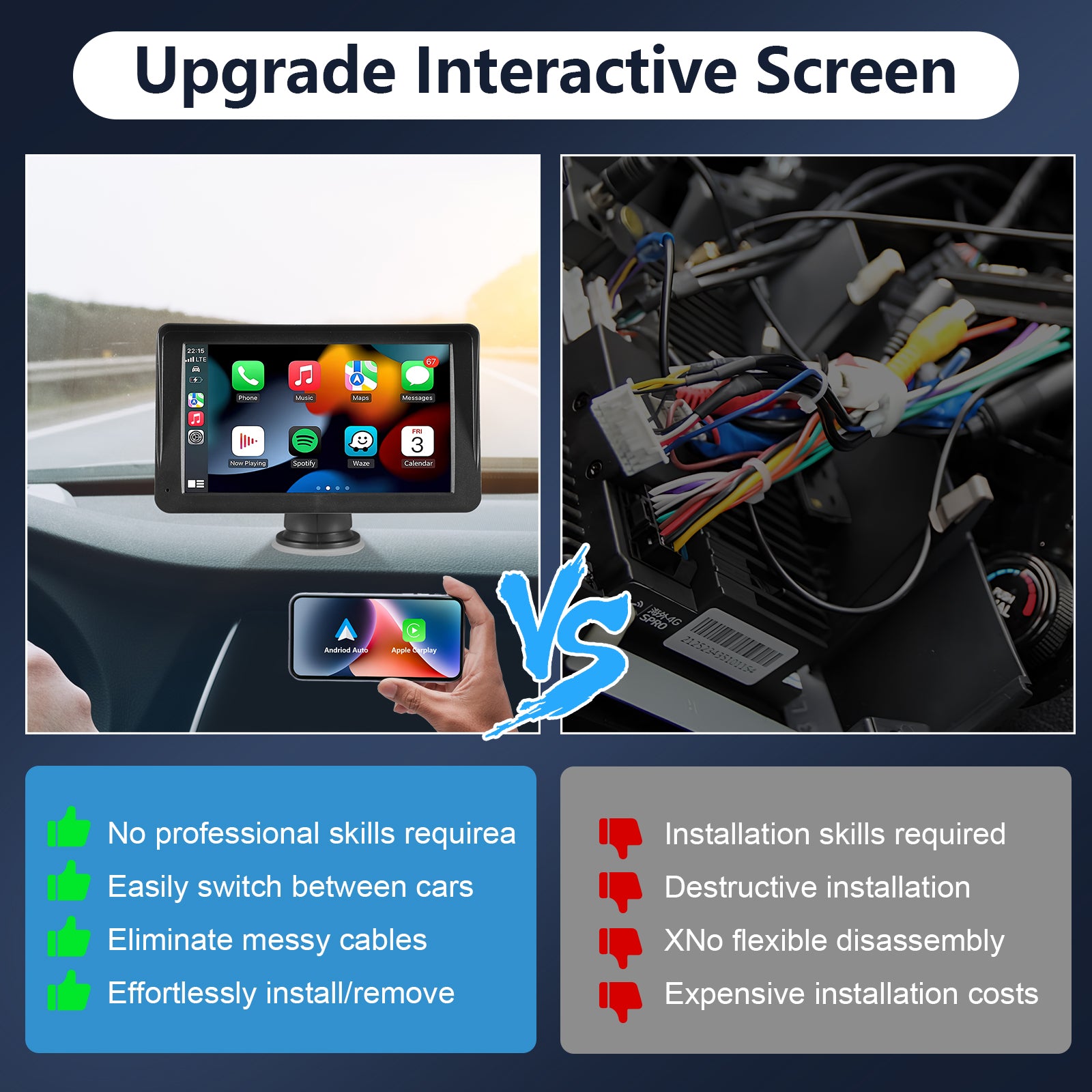 Portable Multi-functional touchscreen Car Stereo Wireless CarPlay & Android Auto