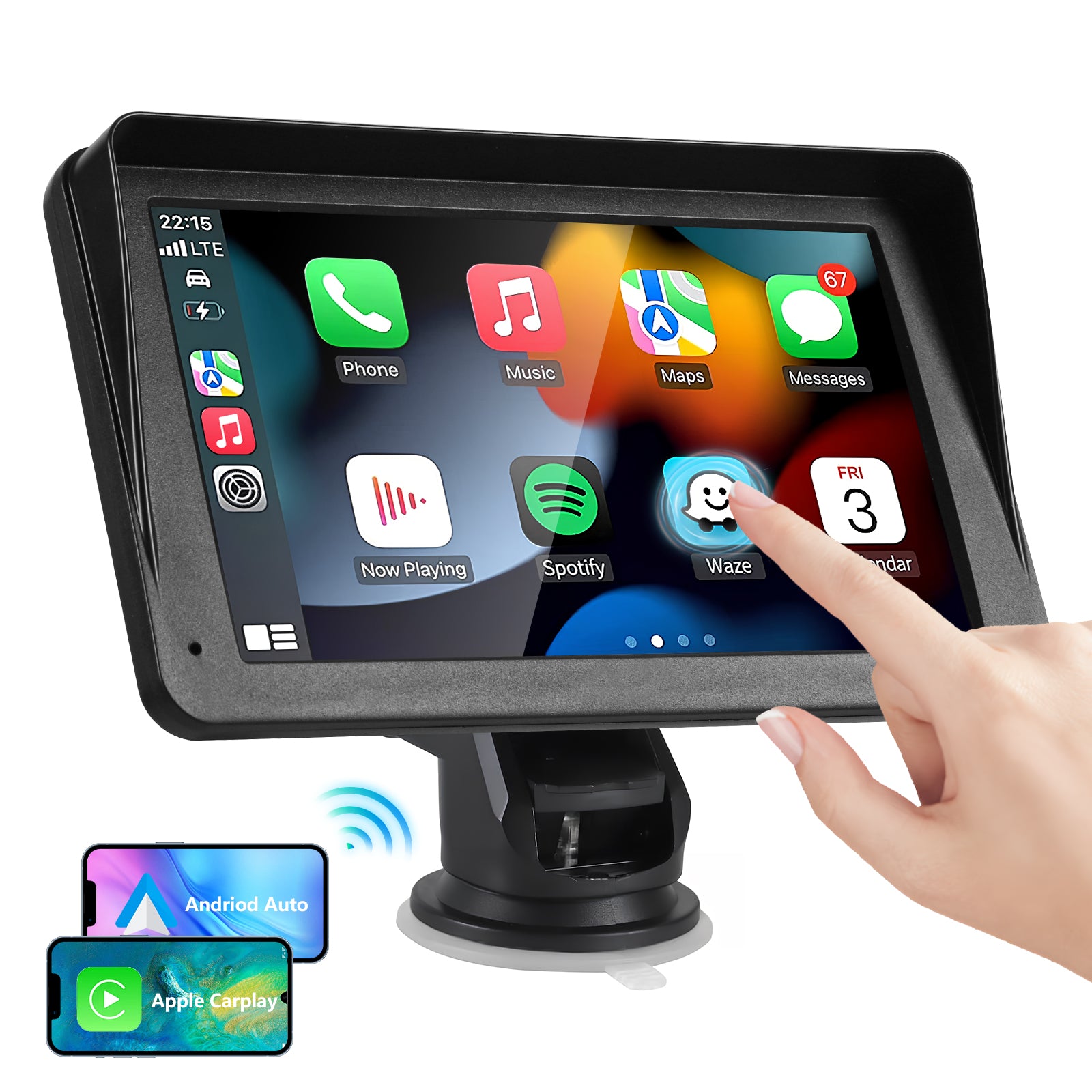 Portable Multi-functional touchscreen Car Stereo Wireless CarPlay & Android Auto