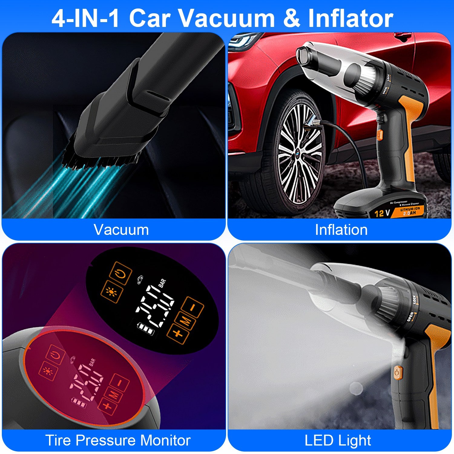 1Pc 4 In 1 Rechargeable Cordless Car Vacuum Cleaner, And more